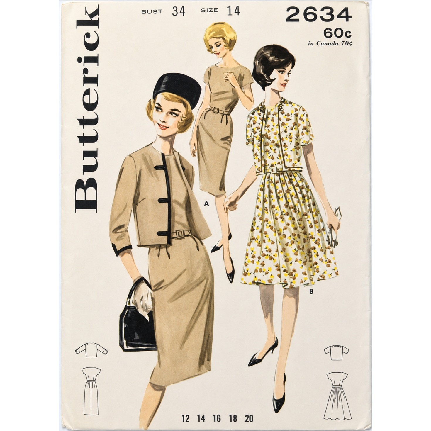 Vintage 50's Butterick 3325 Sewing Pattern Dress & Jacket Set Size 14 B/34 UC