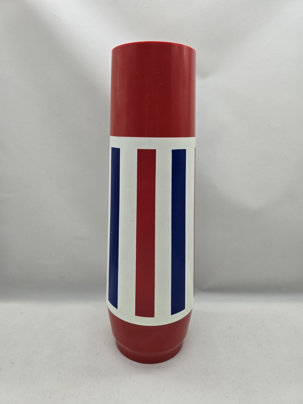 Vintage Thermo-Serv 1 Quart Red White Blue Striped Vacuum Insulated Thermos
