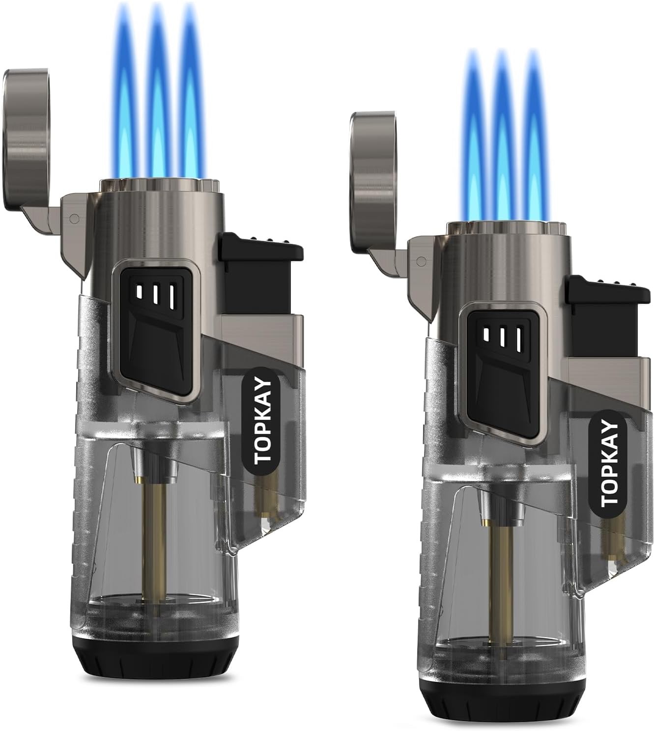 TOPKAY Cigar Lighters Triple Jet Flame Torch 2 Count (Pack of 1), Black 