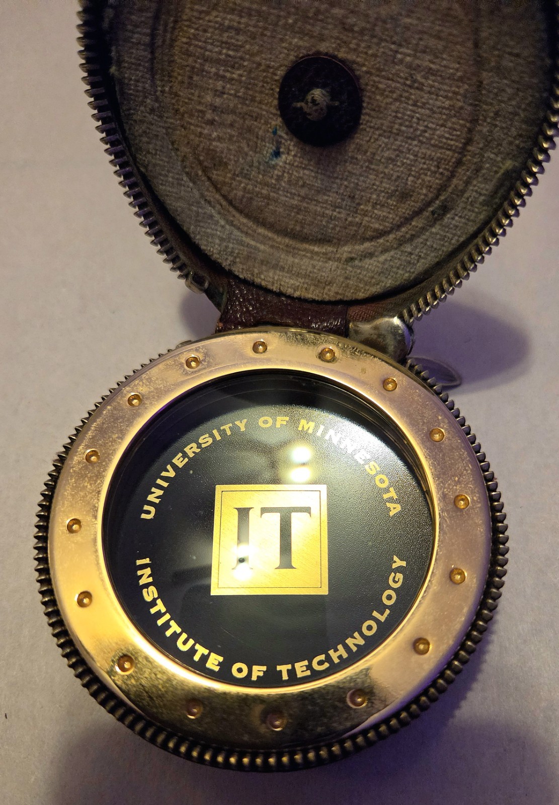 University of Minnesota - Institute of Technology IT Brass Paperweight/ Magnifer