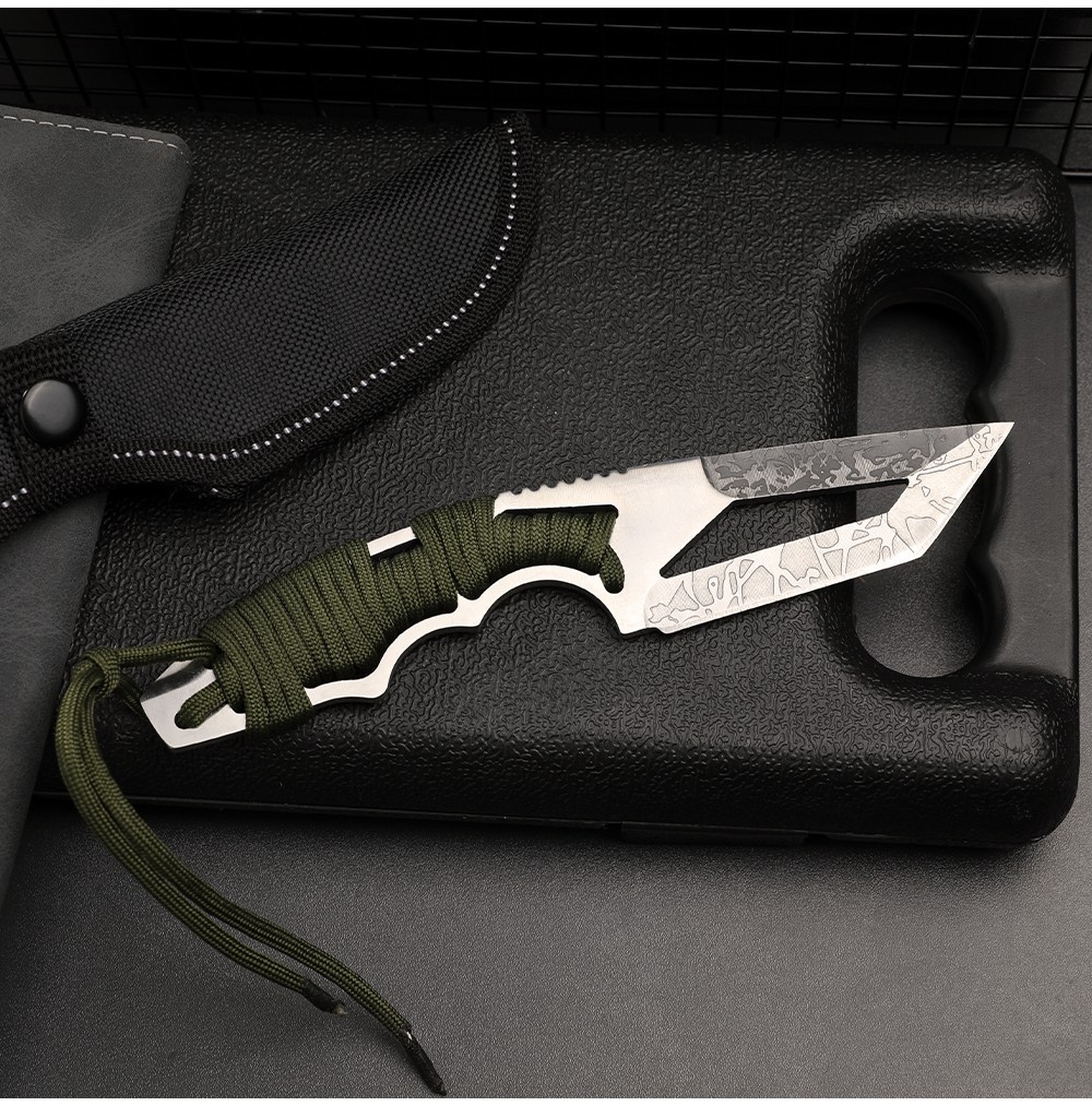 4Cr13 Blade 8 inch Survival Fixed Tanto Blade Knife with Cord Wrapped Handle