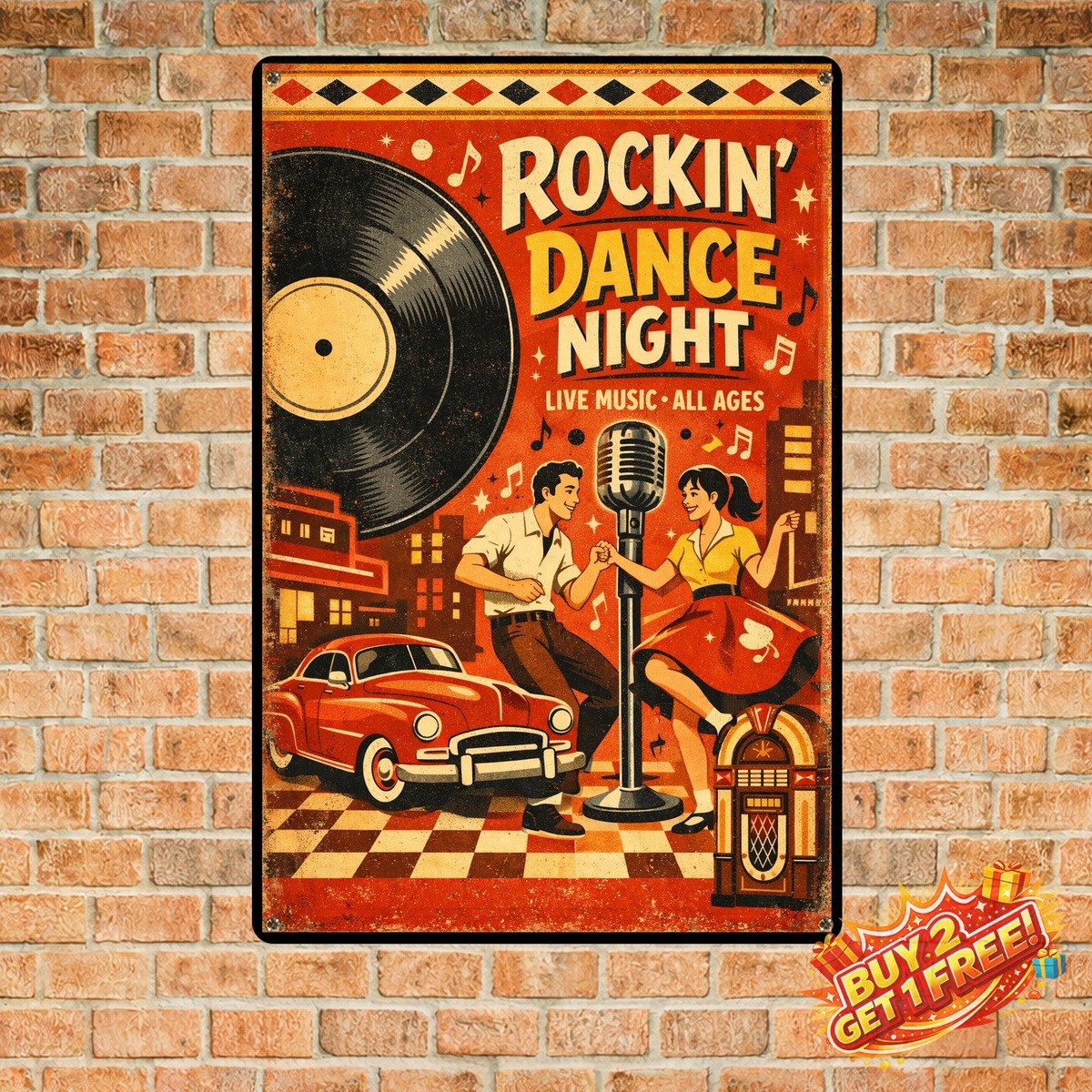 1950s Rock Featuring Vintage Metal Tin Sign Wall Art Decor 8x12