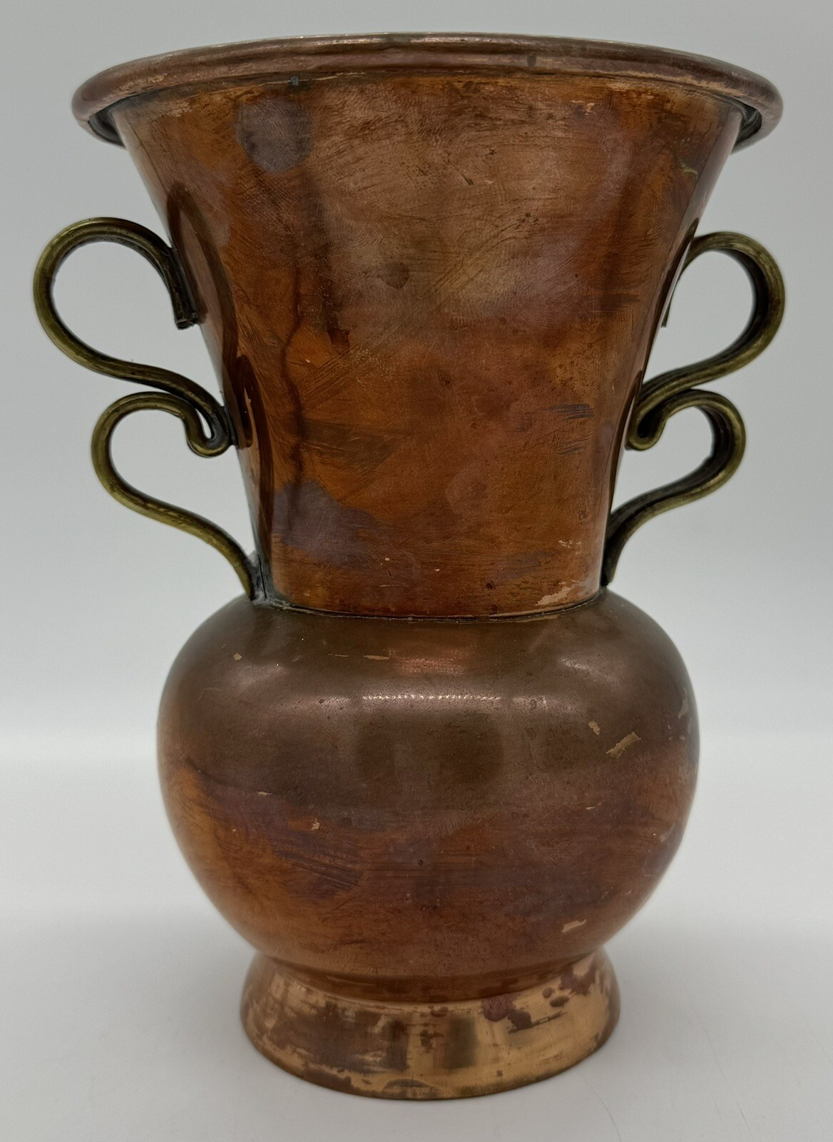 Antique Primitive NIK BRANDED BRASS 2 Unique HANDLES Ornate Vase ONE OF A KIND