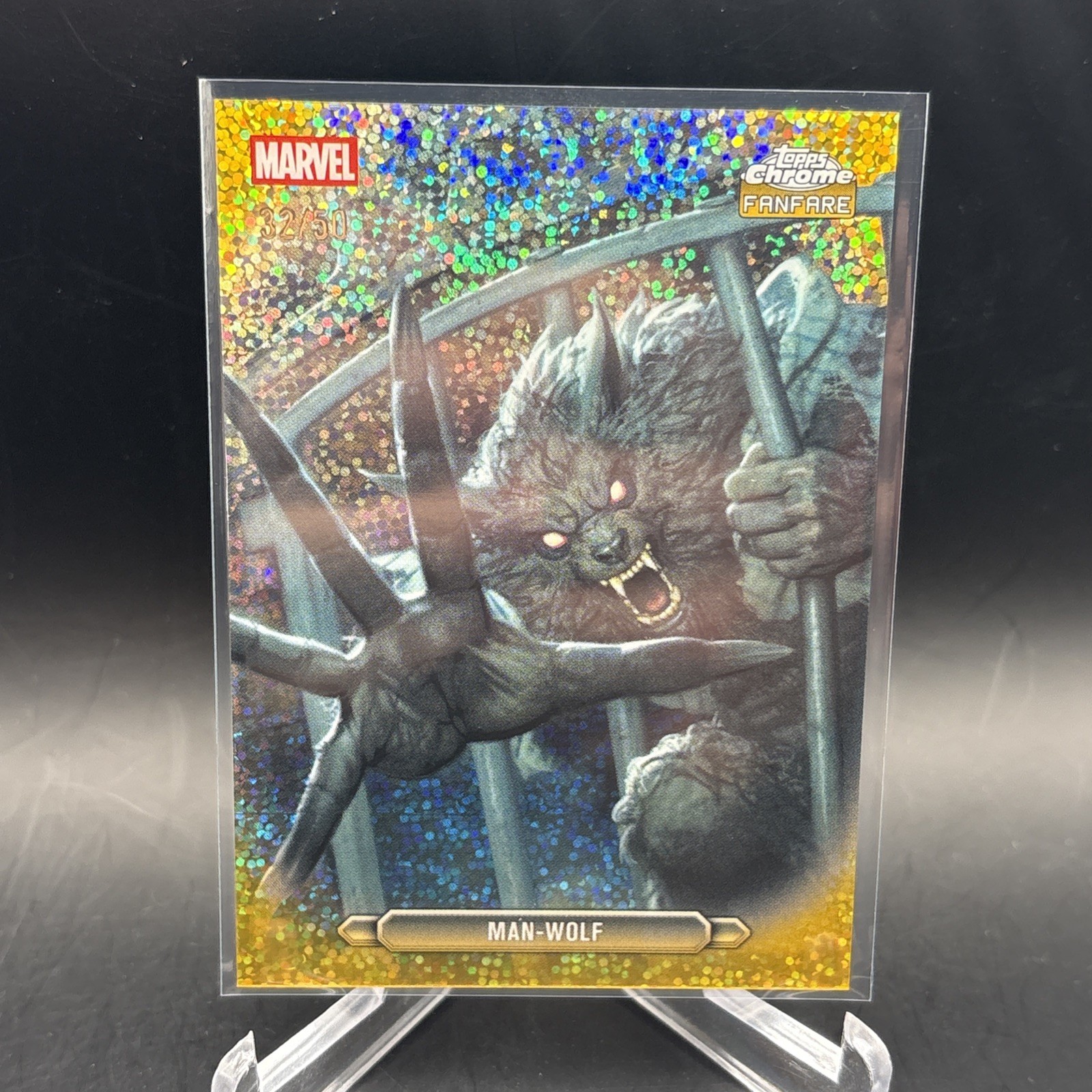 2026 Topps Chrome Marvel MAN-WOLF FanFare Gold Speckle Refractor /50 FF-27 NM 2026 Topps Chrome Marvel MAN-WOLF FanFare Gold Speckle Refractor /50 FF-27 NM