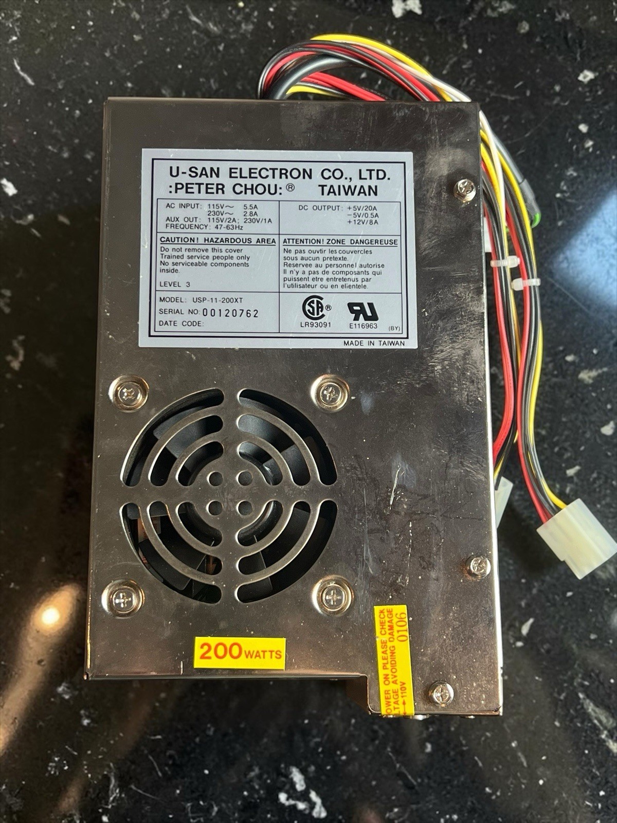 U-San Peter Chou USP-11-200XT 200W Arcade Power Supply +5V +12V NOS