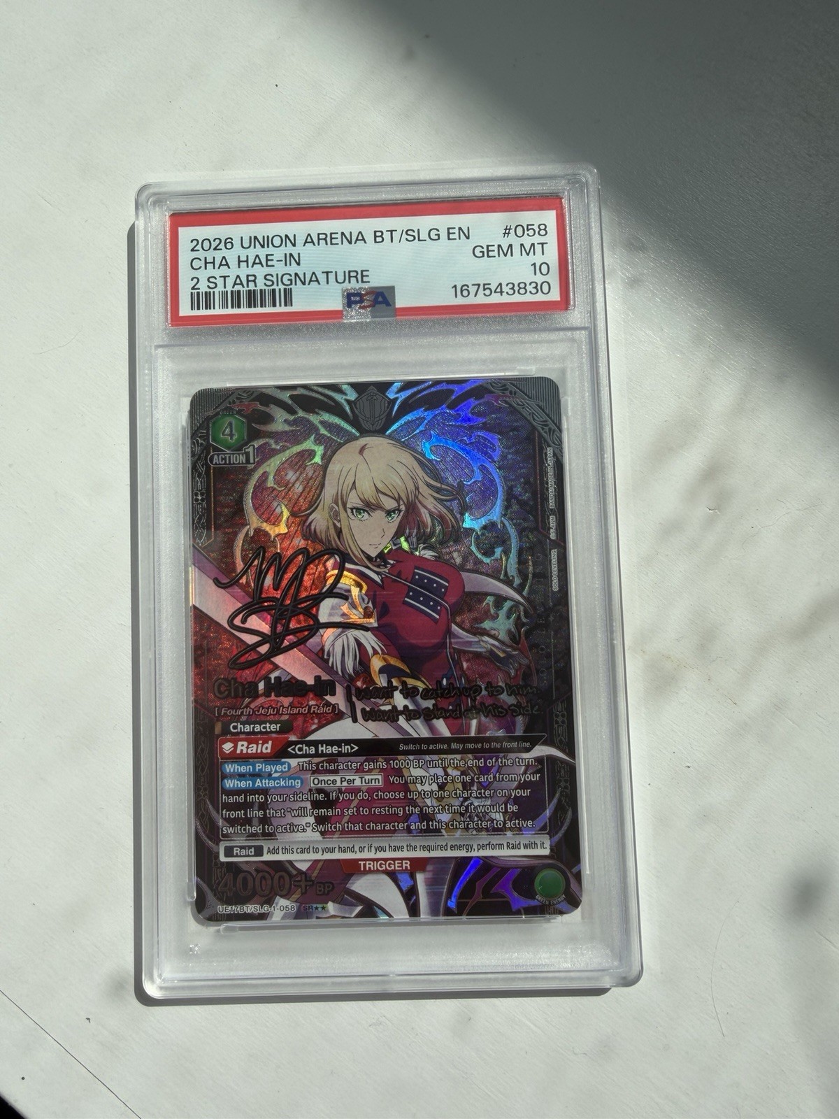 2026 UNION ARENA UE17BT/SLG SOLO LEVELING 2 STAR SIGNATURE CHA HAE-IN PSA 10