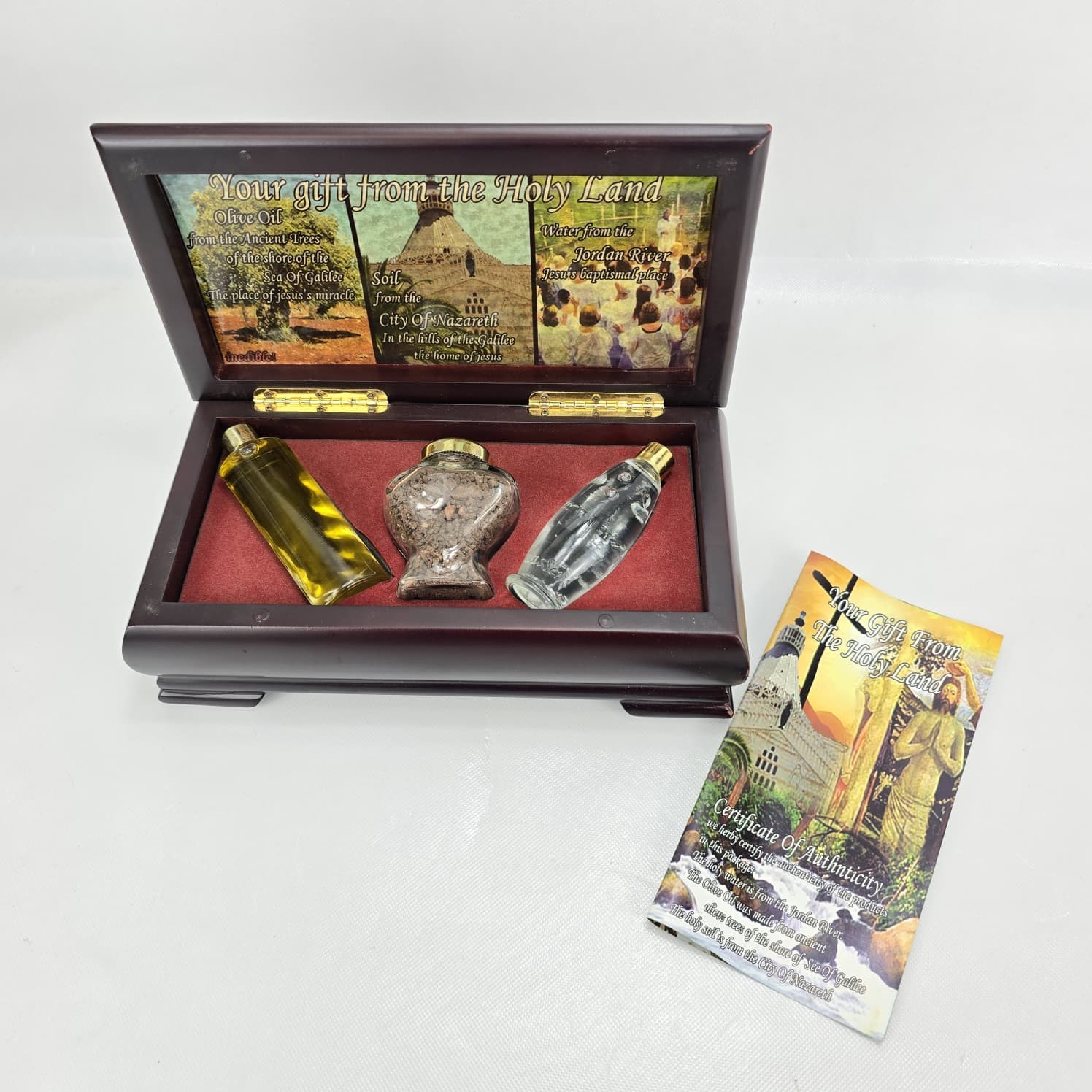 Easter Gift Set Jordan River Holy Water + Galilee Tree Olive Oil + Nazareth Soil