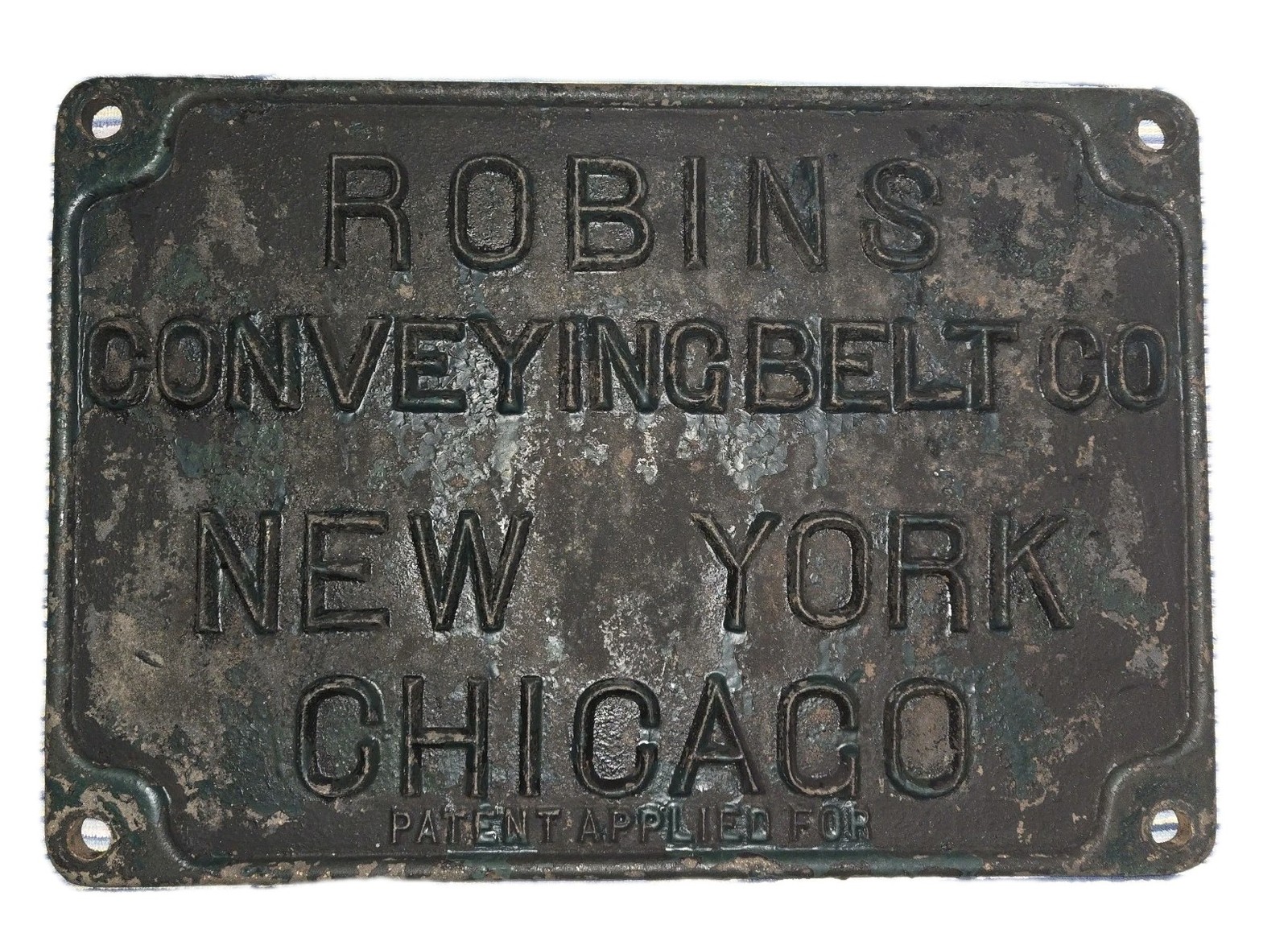 Antique Cast Iron C.1900 ROBINS CONVEYING BELT Co Sign NY Chicago Mining LRG 22