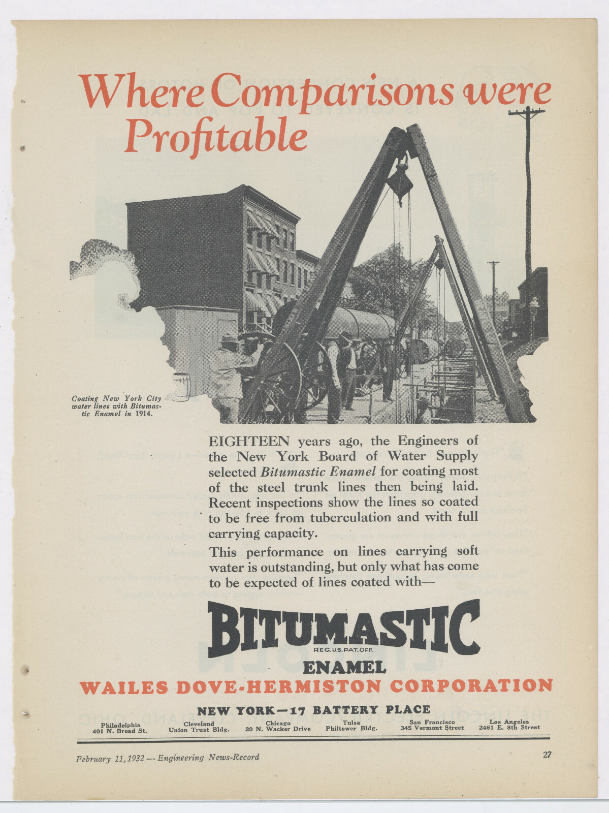 1932 Wailes Dove Advertisement: New York City Street Scene, 1914
