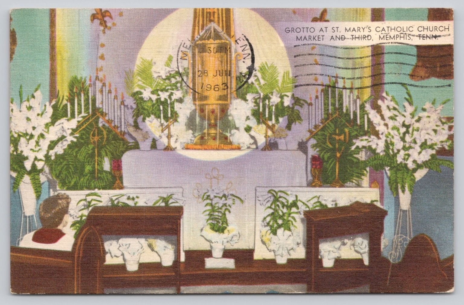1963 St. Mary\'s Catholic Church Grotto Memphis Tennessee Postcard