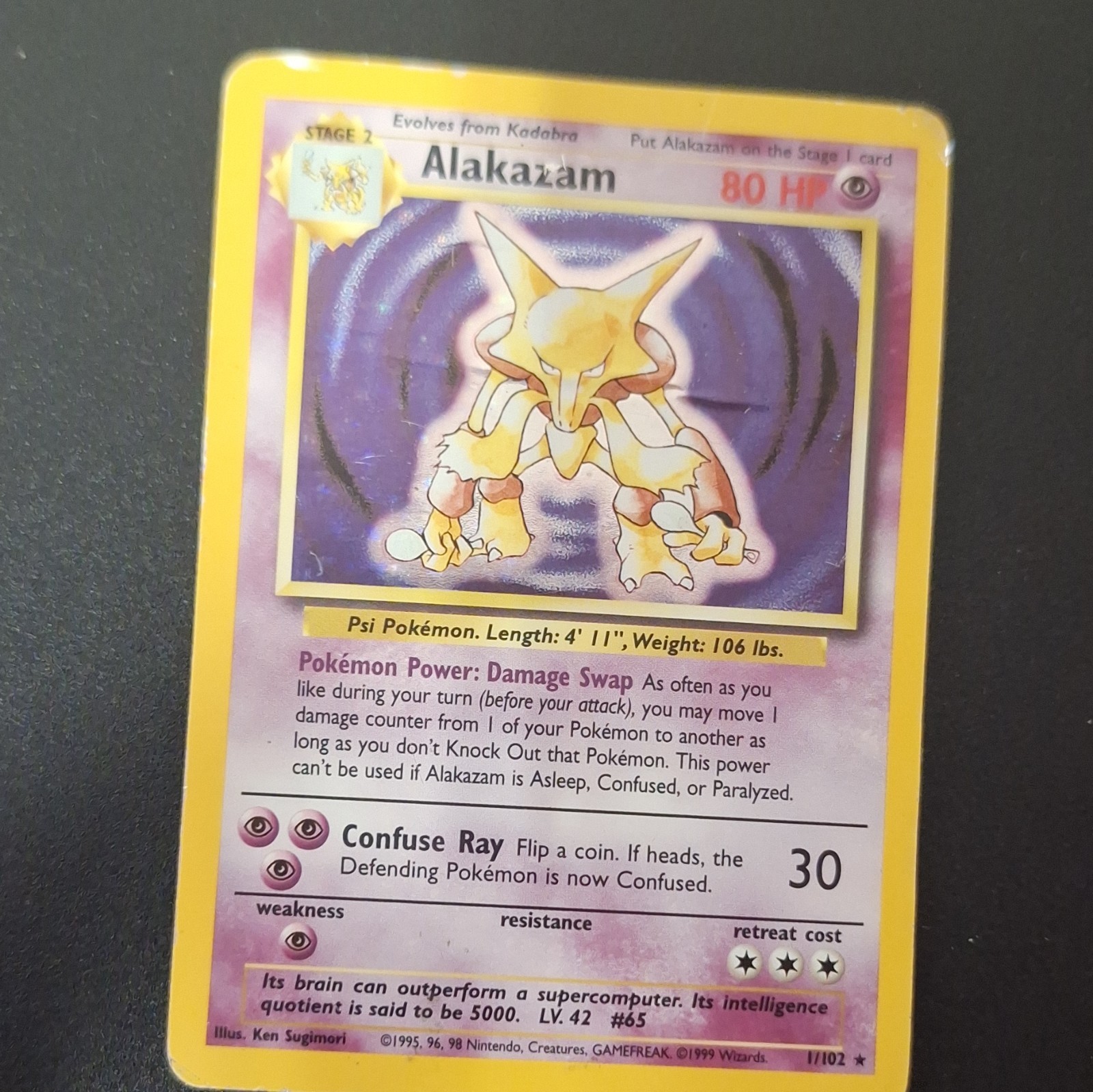 Wizards of the Coast Pokemon Alakazam 1/102 Holo ENG 1999 80 HP Stage 2