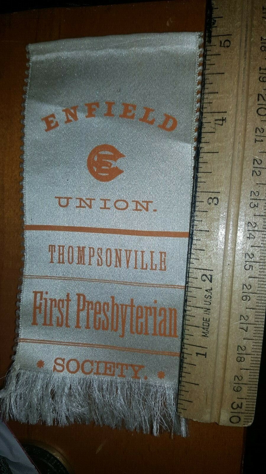 RARE  RIBBON ENFIELD UNION THOMPSONVILLE FIRST PRESBYTERIAN SOCIETY CONNECTICUT