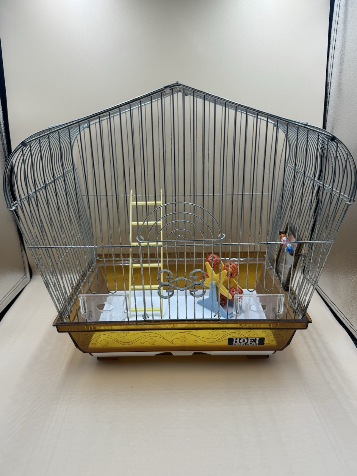 Vintage HOEI Bird House Cage Metal And Plastic Pull Out Tray Mirror Ladder Toy Vintage HOEI Bird House Cage Metal And Plastic Pull Out Tray Mirror Ladder Toy