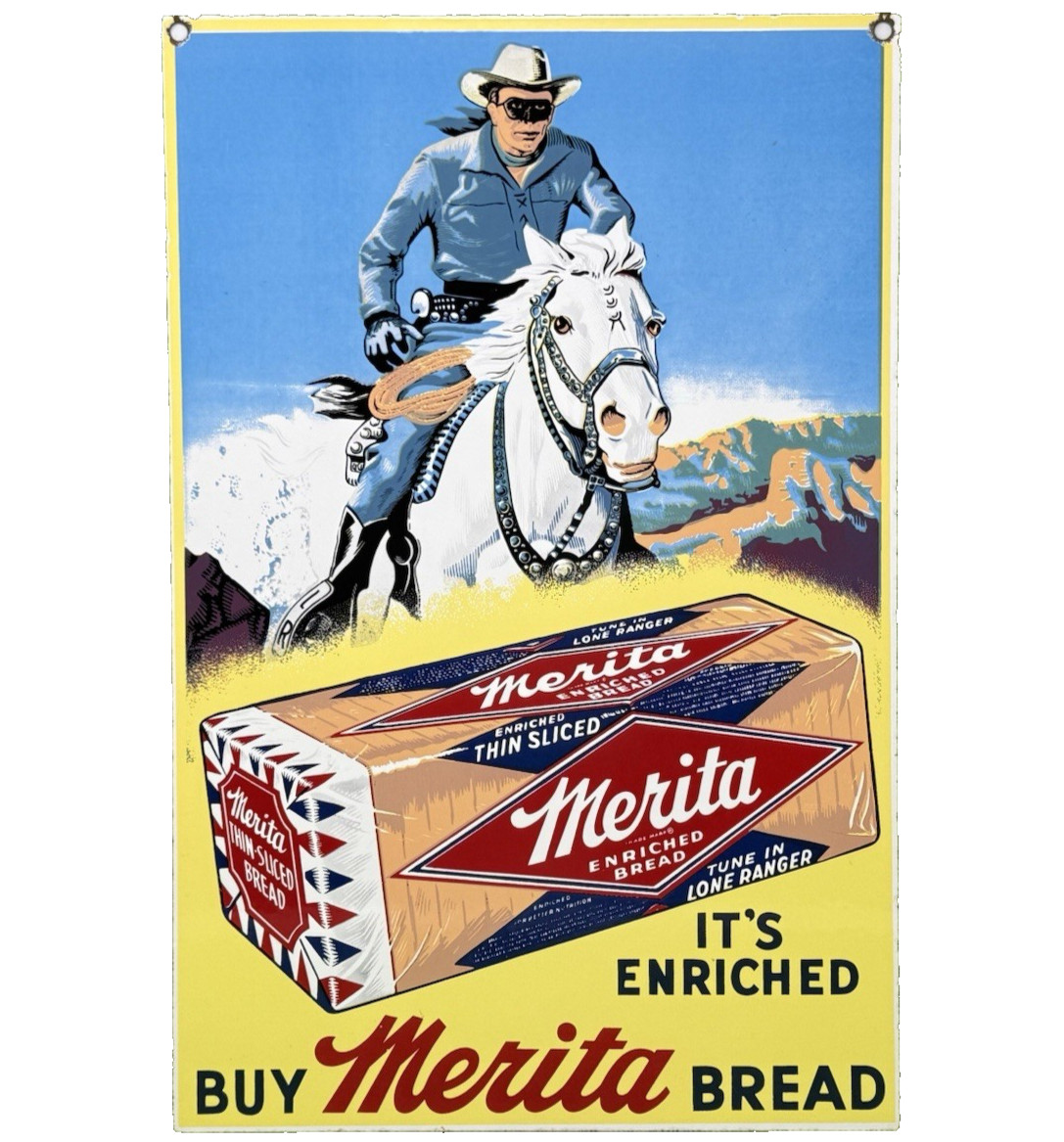 VINTAGE MERITA BREAD PORCELAIN SIGN GROCERY STORE GAS STATION MOTOR OIL