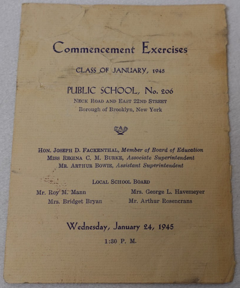 1945 Public School P.S. 206 Brooklyn New York Original Commencement Program