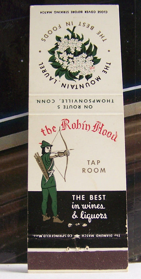 Rare Vintage Matchbook Cover R3 Thompsonville Connecticut Robin Hood Laurel Mtn