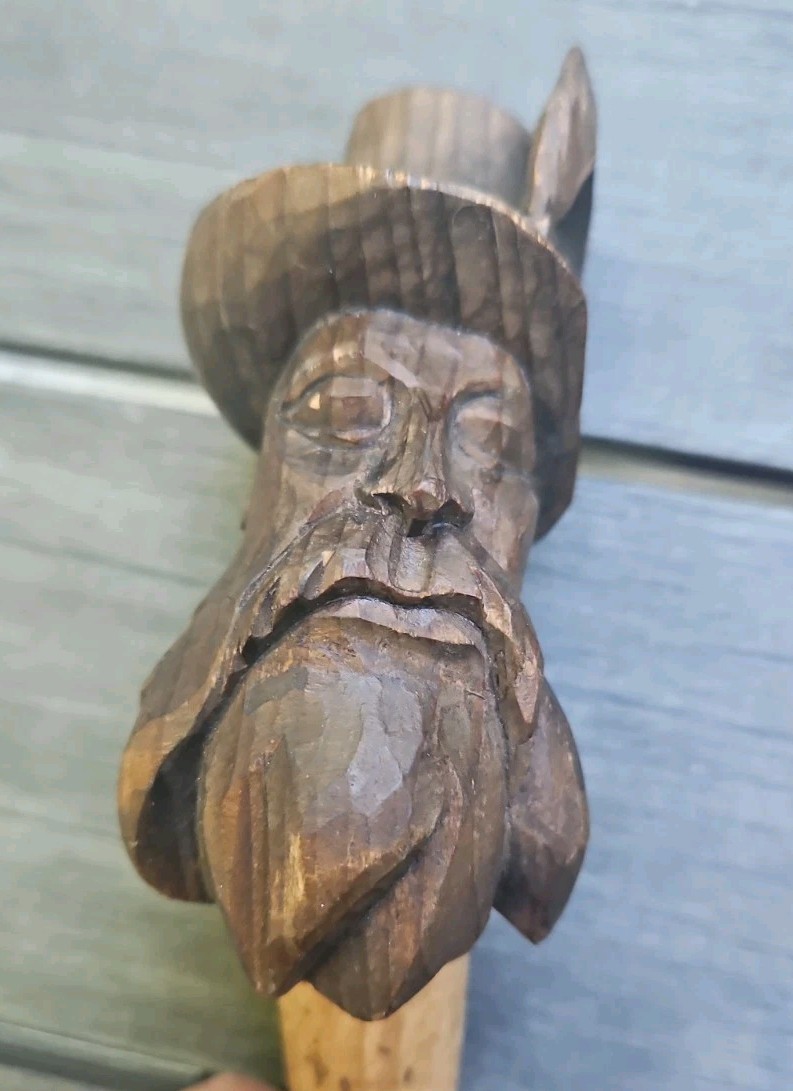 Vintage Hand Carved Wooden Bearded Man Wine Stopper