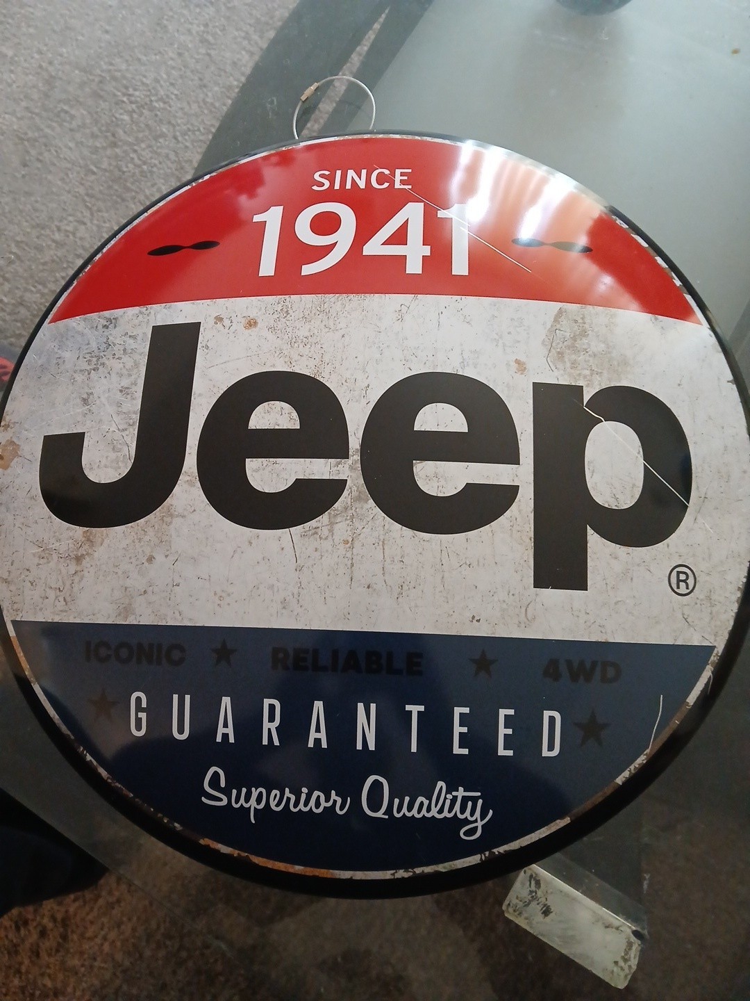 Jeep Since 1941 Round Hanging Advertising Sign Red/White/Blue/Black