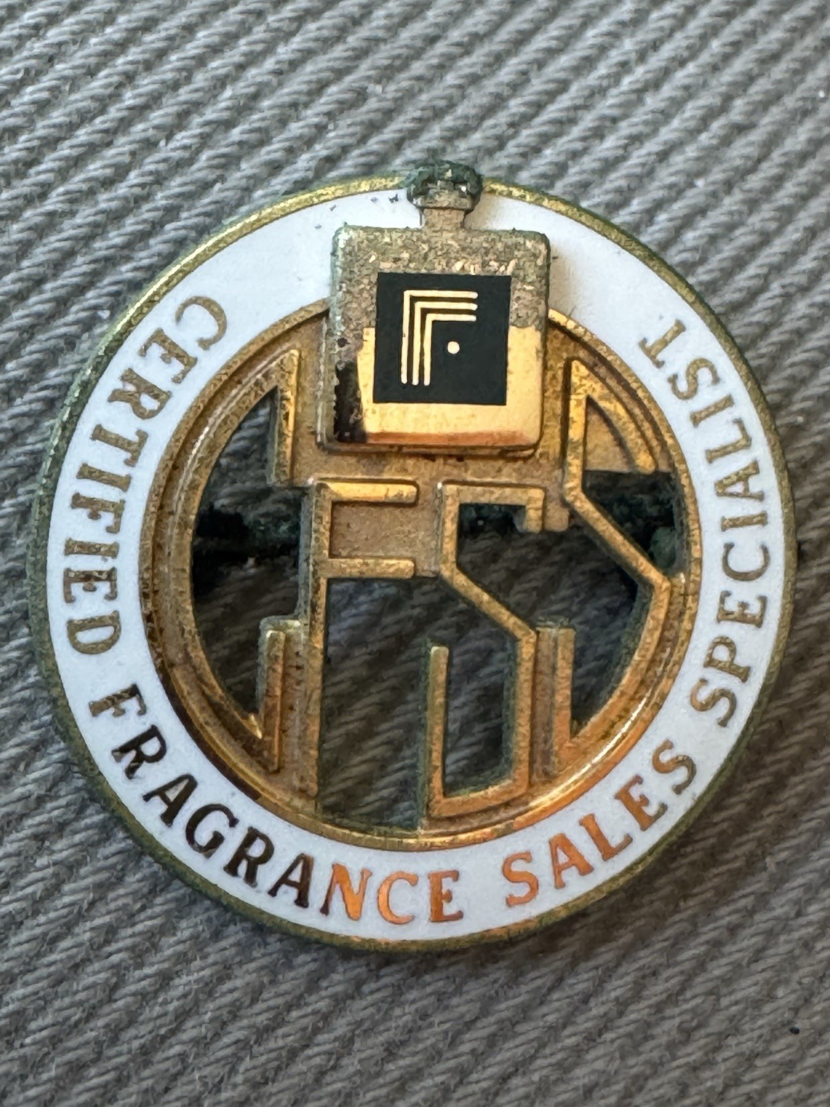 Vintage “Certified Fragrance Sales Specialist” 1/10 10K Gold Filled Pin and Box