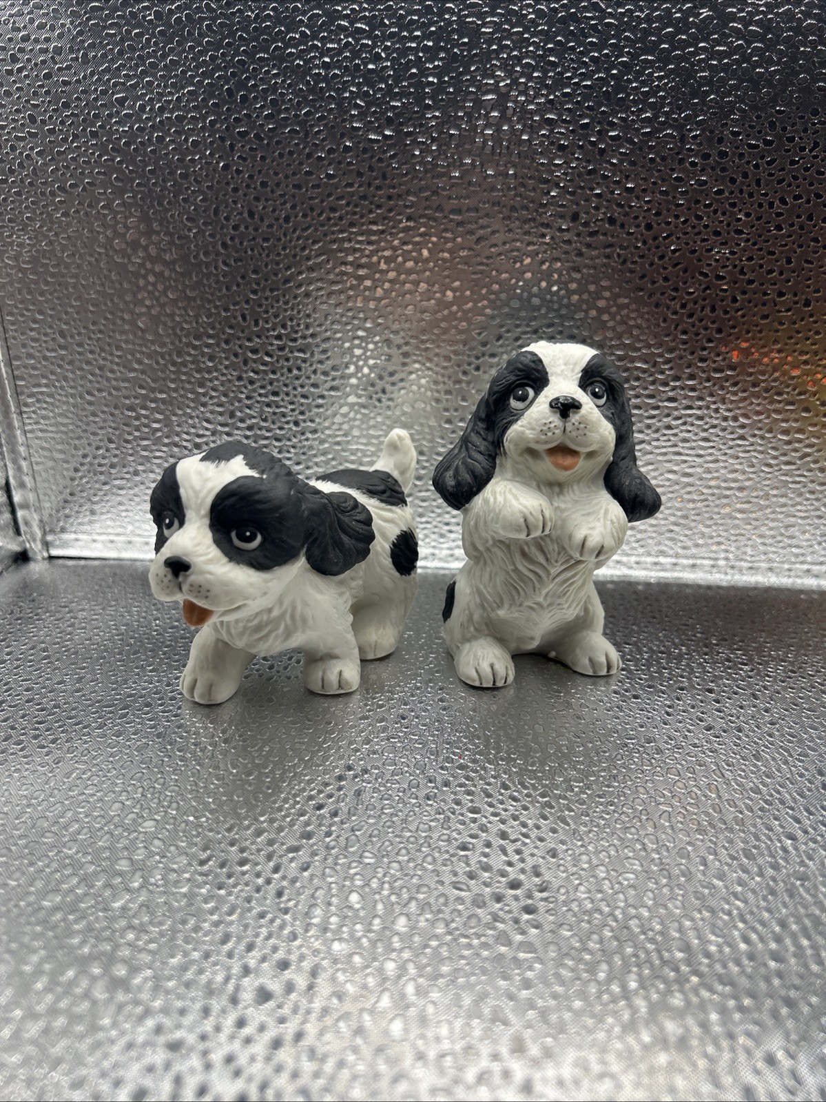 Vintage HOMCO Black & White Cocker Spaniel Puppy Figurines Set #1427