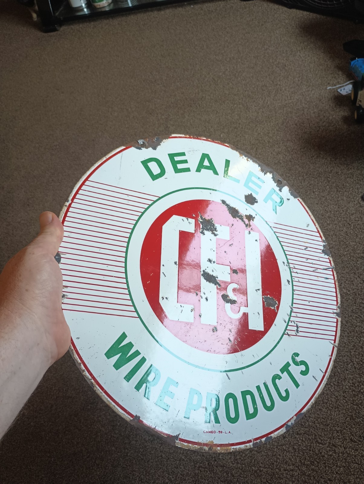 Dealer Wire Products Sign Double Sided Old And Original 🔥 Rare 15 Inch Round Dealer Wire Products Sign Double Sided Old And Original 🔥 Rare 15 Inch Round
