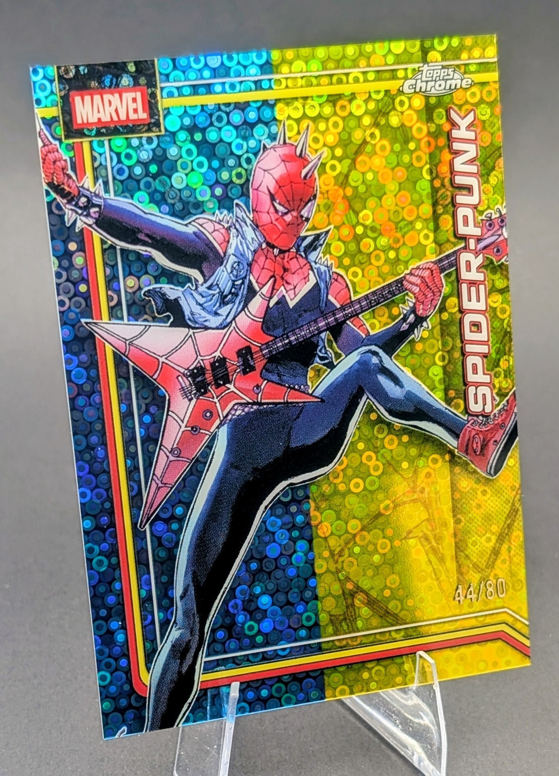 2026 Topps Chrome Marvel SPIDER PUNK Dazzler\'s Rhythm Refractor /80 Card #166 SP 2026 Topps Chrome Marvel SPIDER PUNK Dazzler\'s Rhythm Refractor /80 Card #166 SP