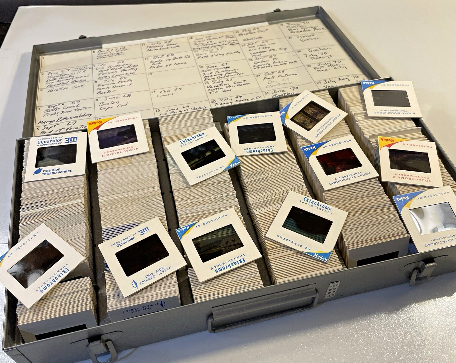 Huge 35mm Vintage Photo Slide Lot 750+ Metal Box Travel Archive 1960-1970s NYC