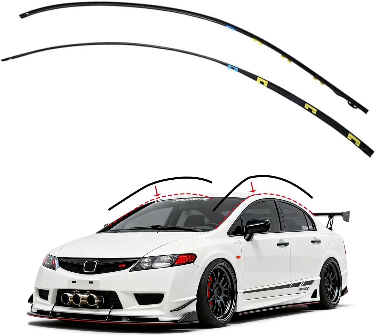 Left & Right Molding Drip Side Set Compatible with Honda Civic 2006-2011 Windshi