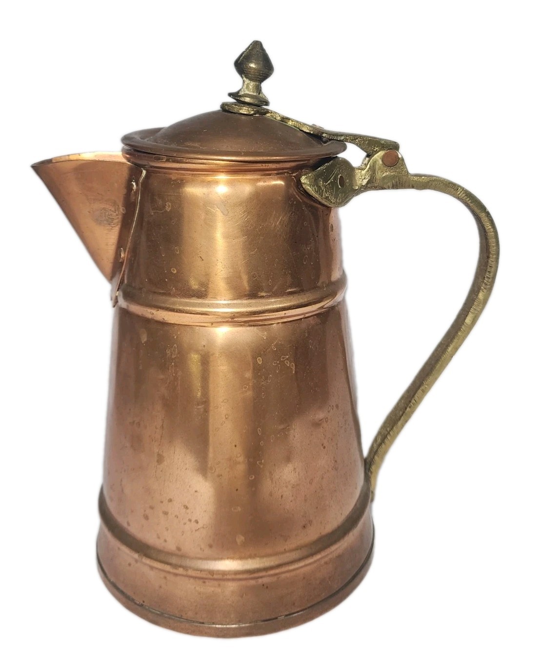 Vintage Copper Brass Pitcher Large With Attached Lid Water Coffee Tea Pot Kettle