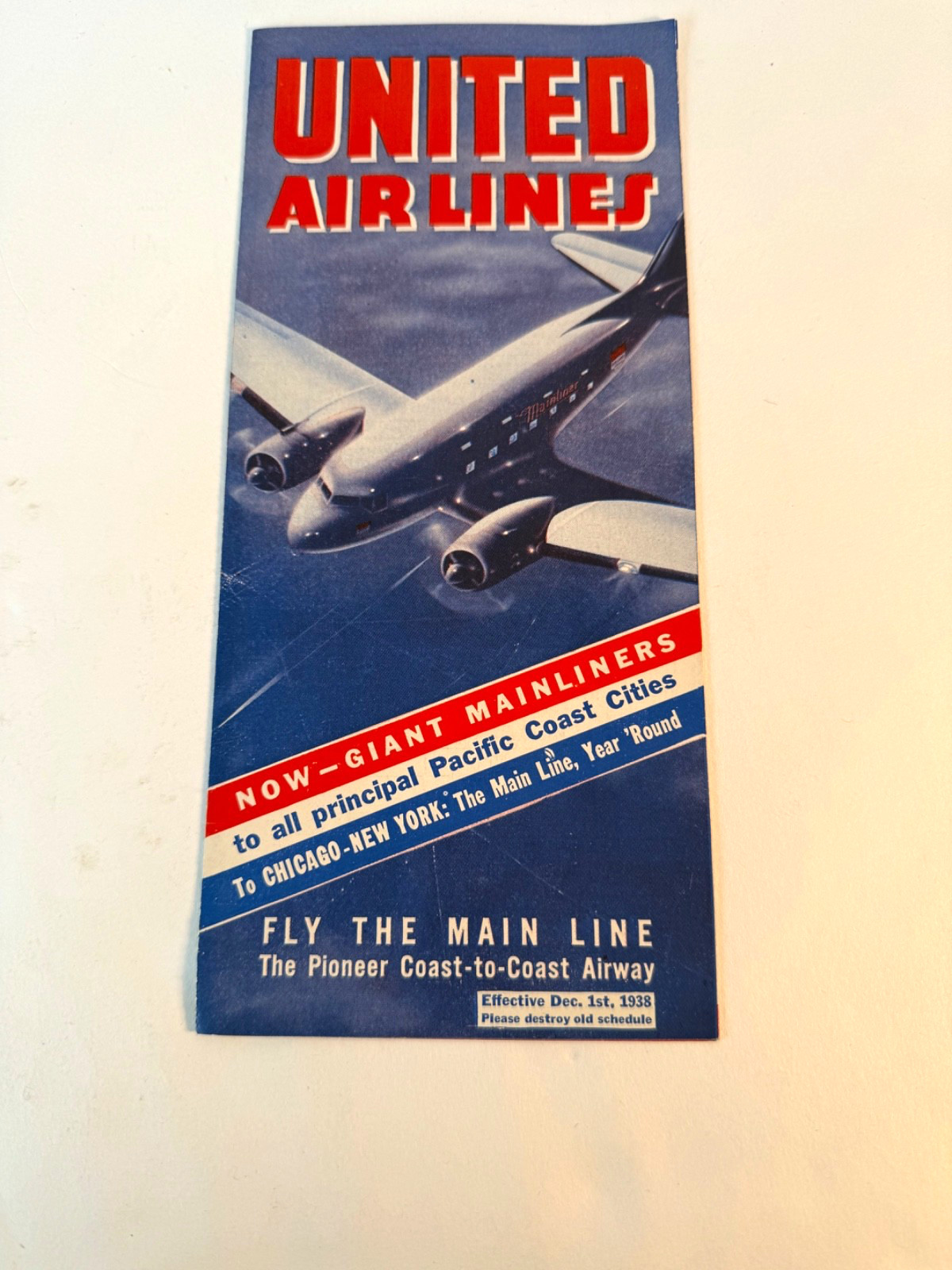 December 1st, 1938 American Airlines Vintage Timetable