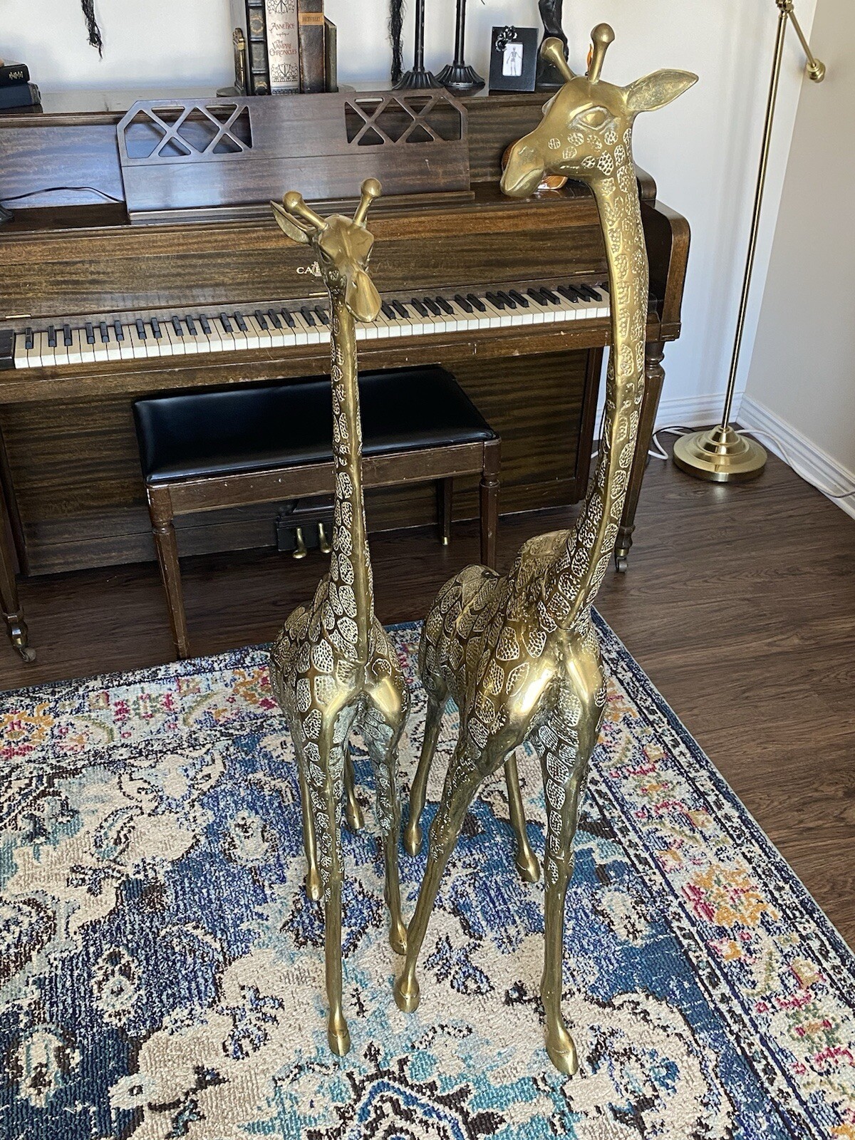 Vintage C.1960's Mid-Century Oversized 47 And 54 Inch Brass Standing Giraffes