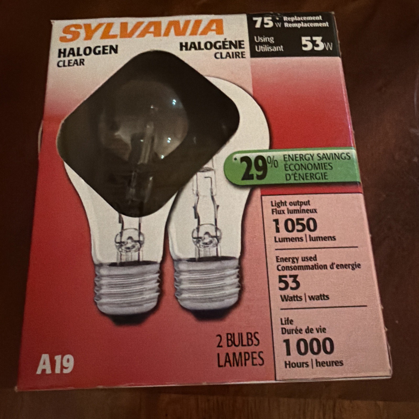 Sylvania A19 Clear Halogen 53W 1050 Lumens Light Bulbs 2-Pack