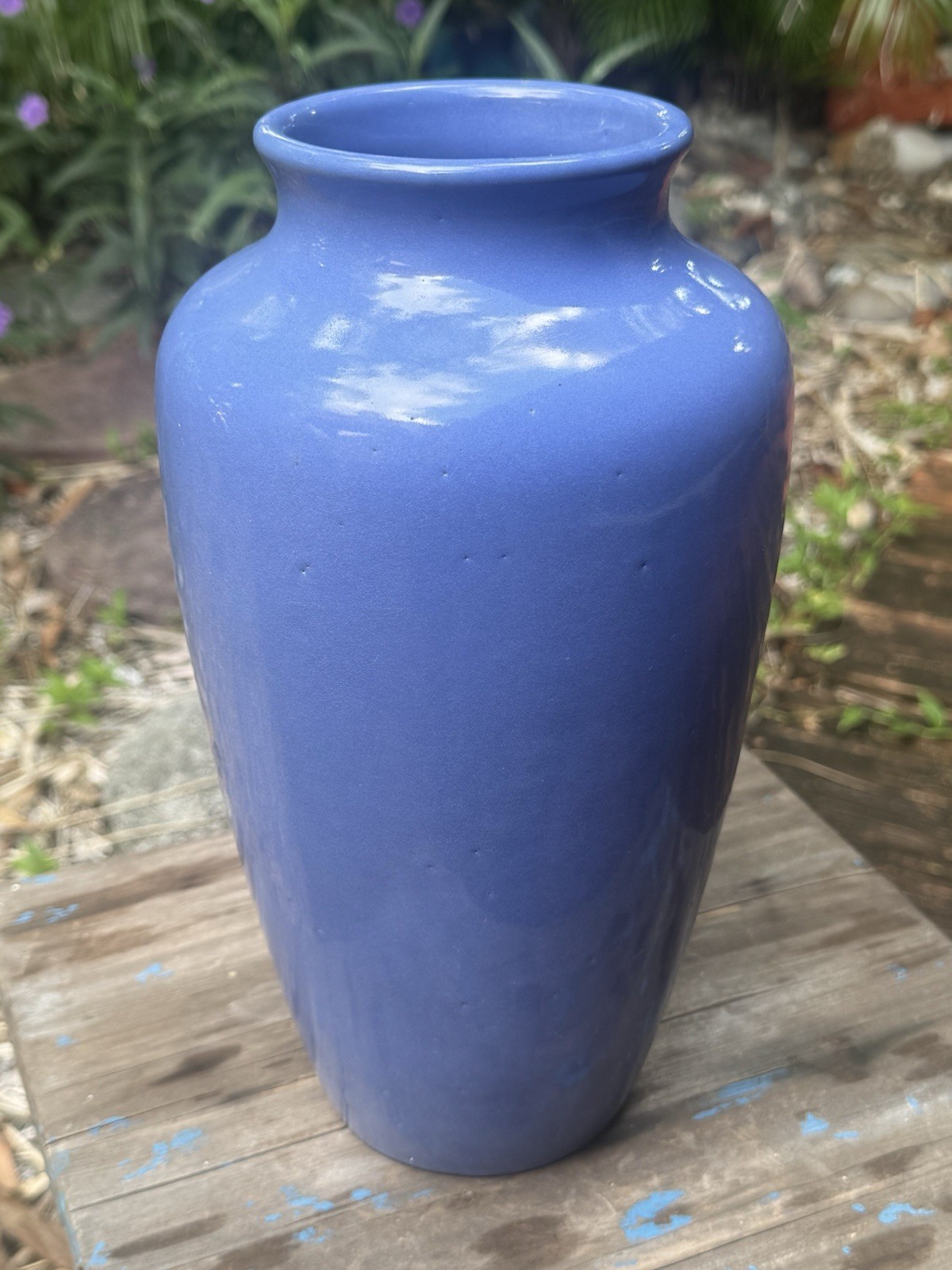 Antique VTG Zanesville Ceramic Pottery Tall Vase 11.5 In Early 20th C Blue #37 Antique VTG Zanesville Ceramic Pottery Tall Vase 11.5 In Early 20th C Blue #37