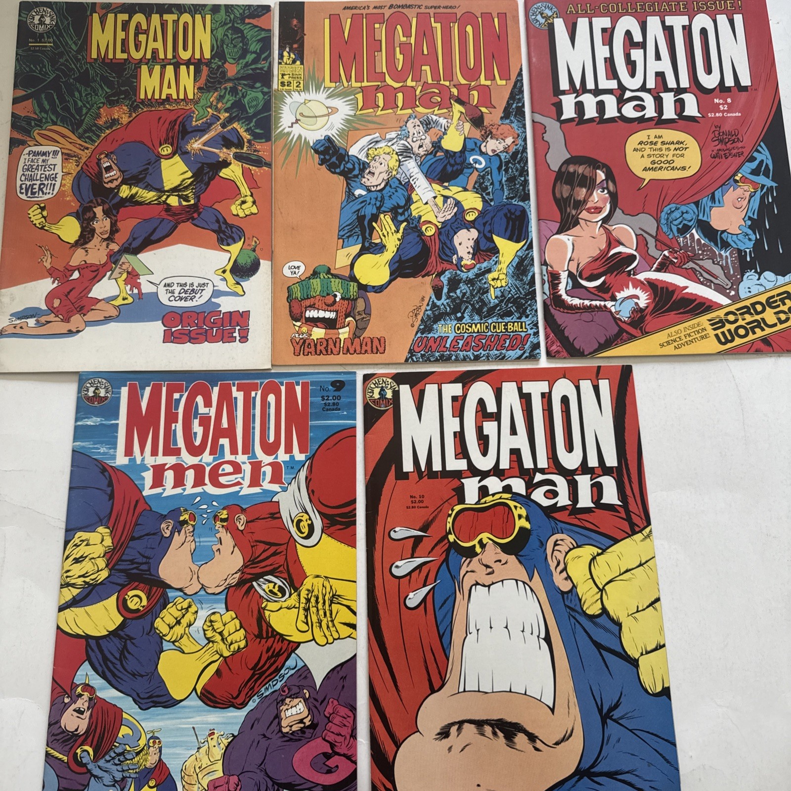 Lot Of 5 Megaton Man #1, 2, 8, 9, 10 1985 Don Simpson