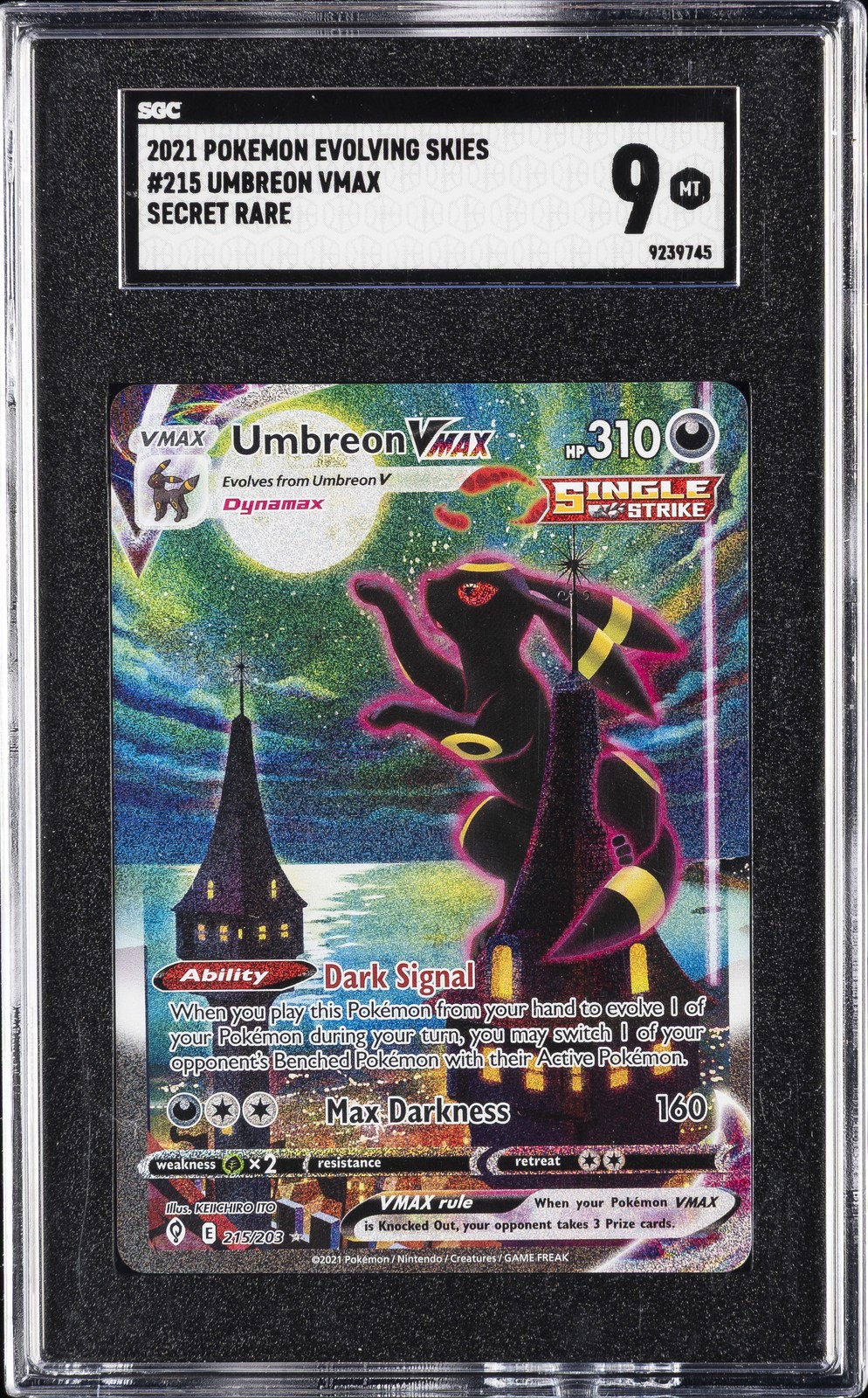 2021 EVOLVING SKIES #215 UMBREON VMAX SGC 9
