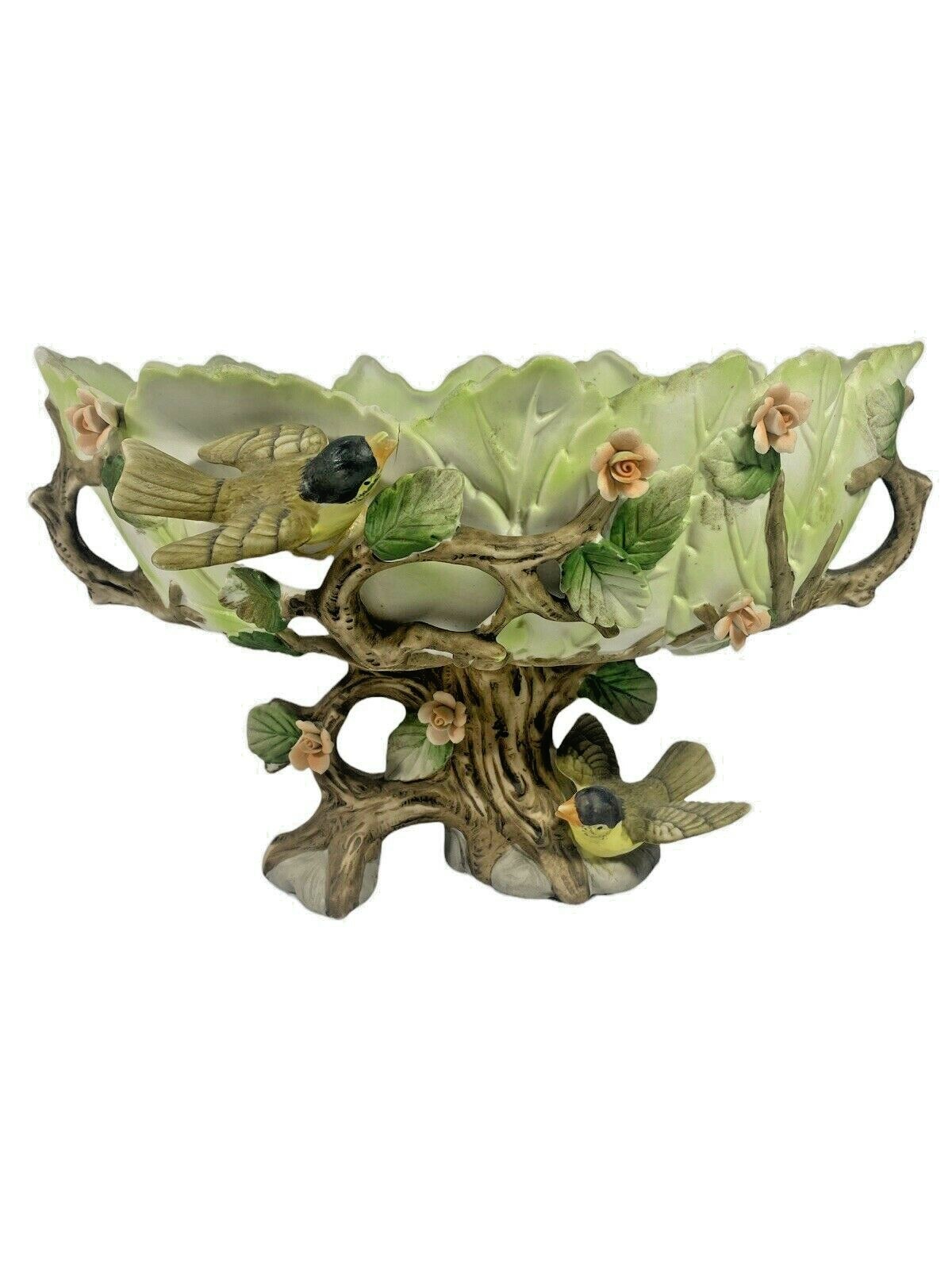 Vintage Lenwile Ardalt Japan Hand Painted Bisque Porcelain Footed Bowl Birds Vintage Lenwile Ardalt Japan Hand Painted Bisque Porcelain Footed Bowl Birds