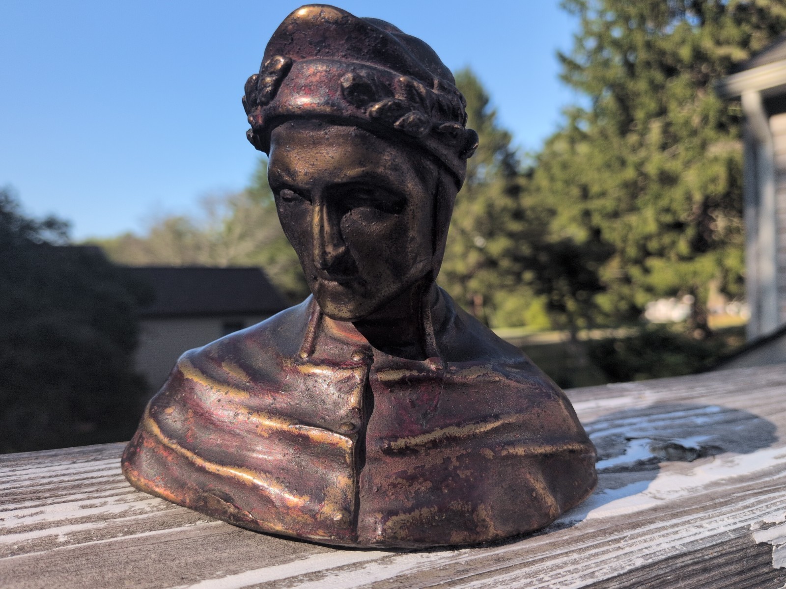 Antique Early 20th Century Dante Armor Bronze Company Library Bust Bookend