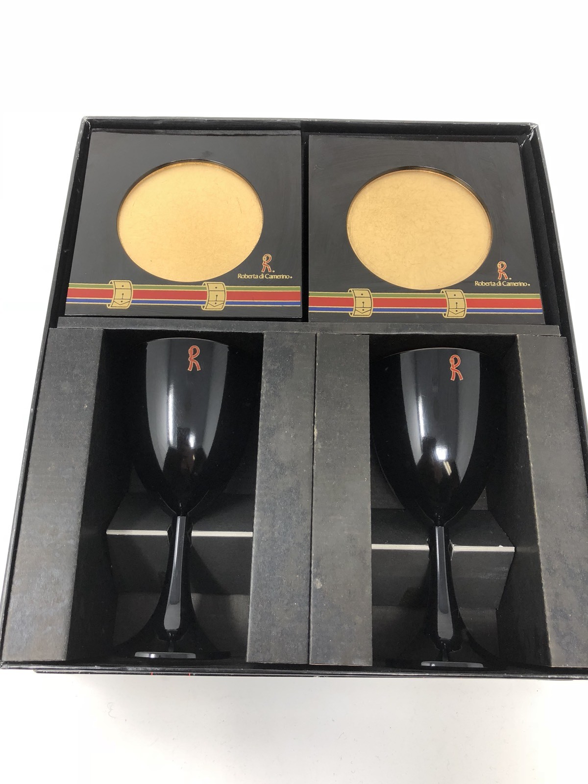 Roberta di Camerino Vintage Lucite Plastic Wine Glass & Coaster Set Rare 