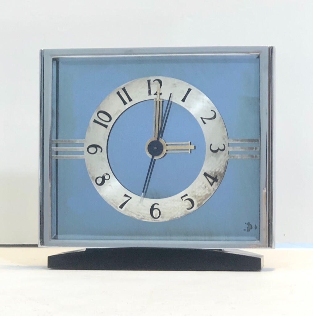 Antique Hammond Empress Blue Glass Art Deco Clock  1930's Rare