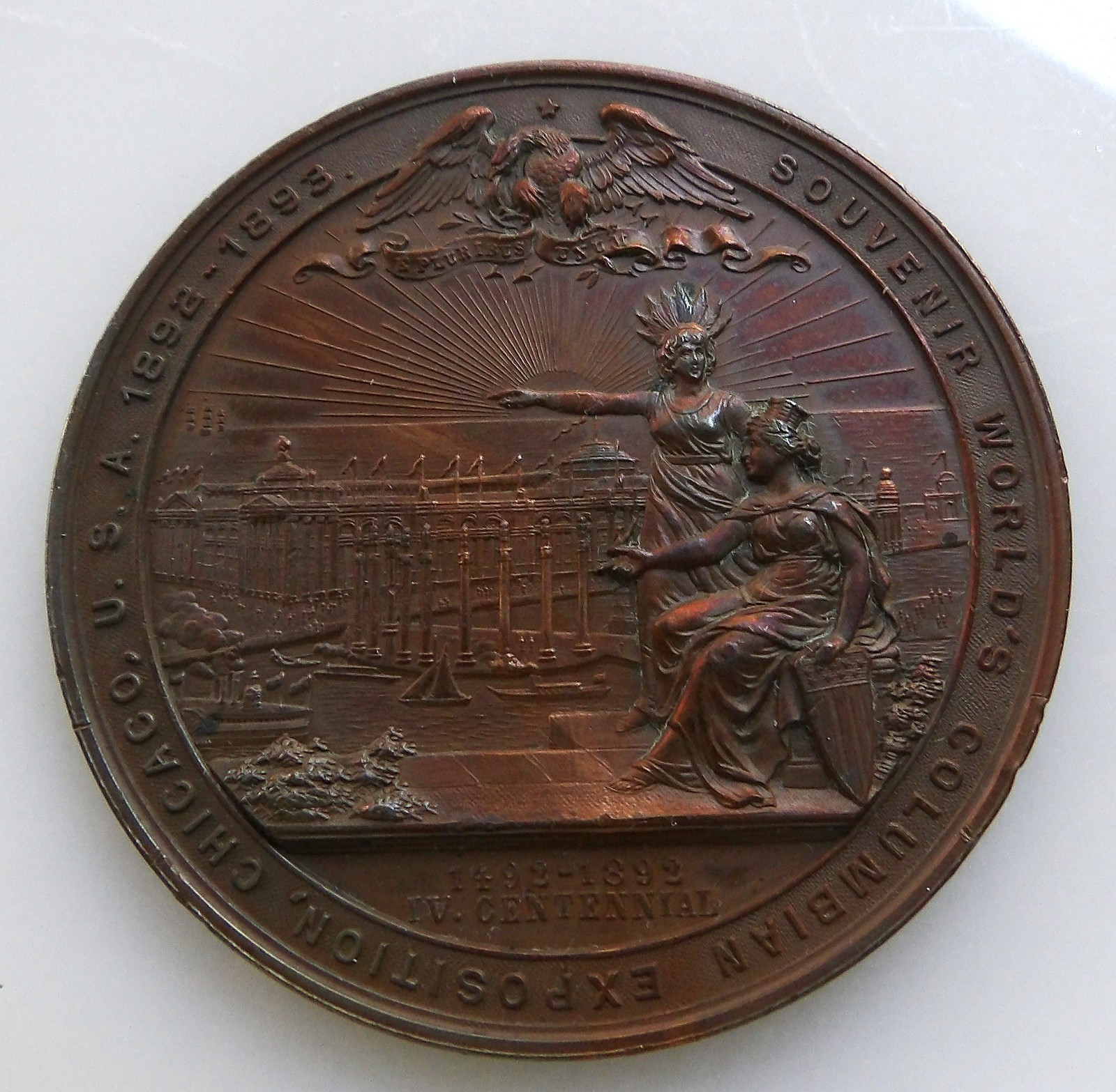 1892-1893 Columbian Exposition Christopher Columbus Large Bronze Medal E-55