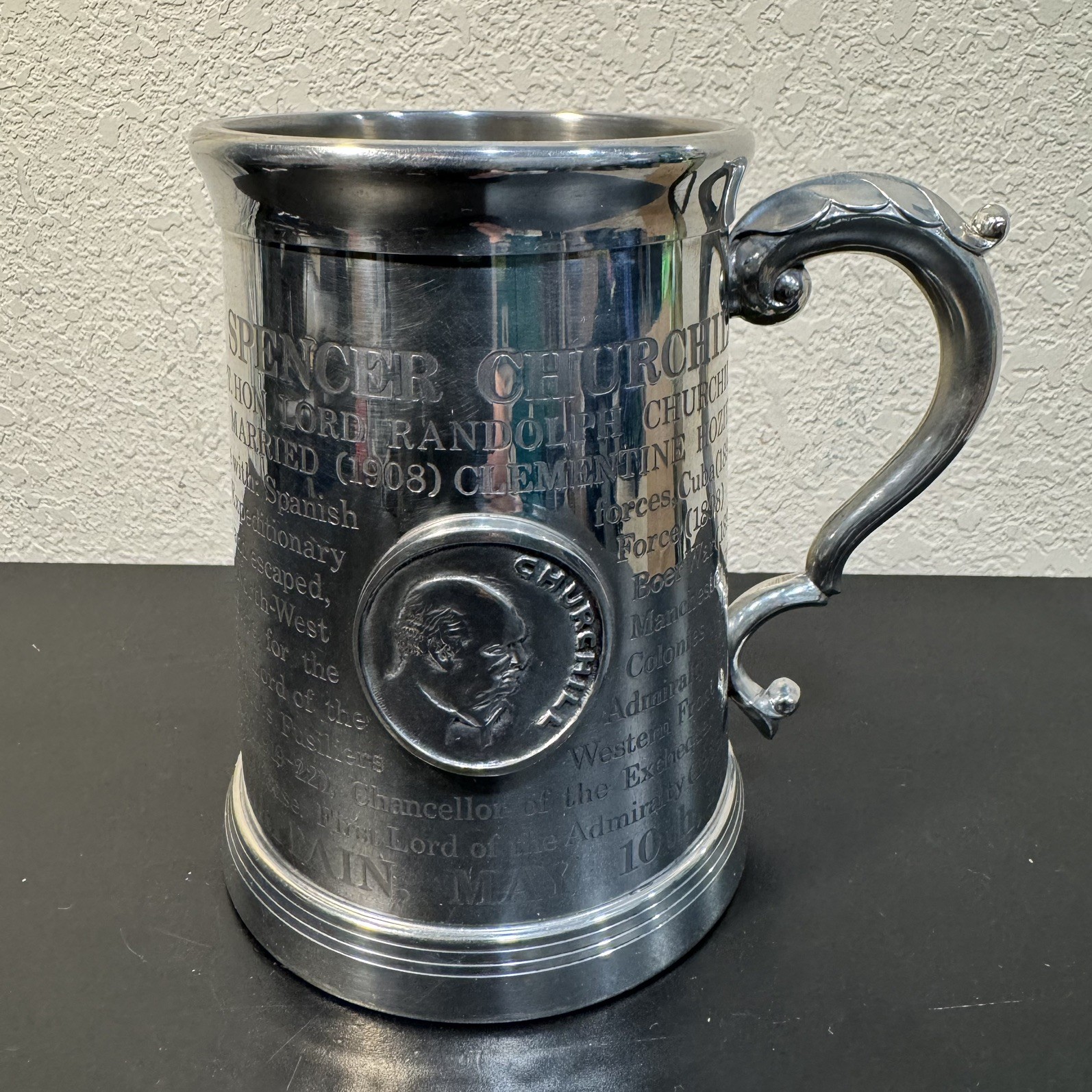 VTG Harrods Sir Winston Churchill Biographical Commemorative Pewter Tankard Mug