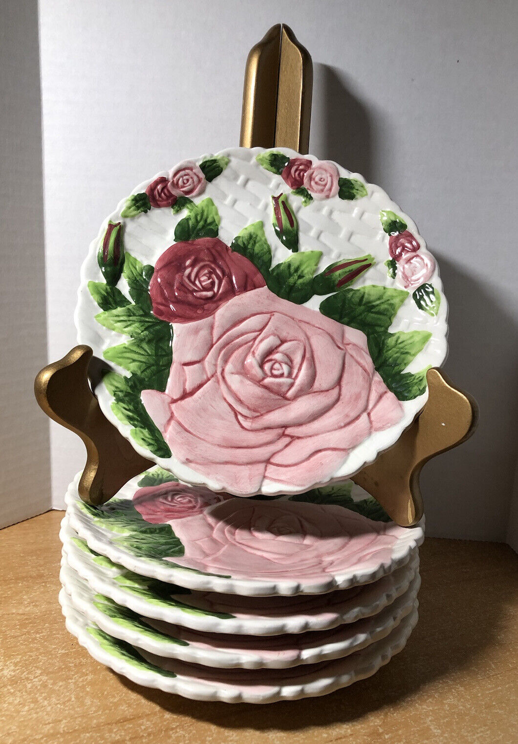 5 KMC Raised Pink Roses Small Plate Dish 6 1/2 “