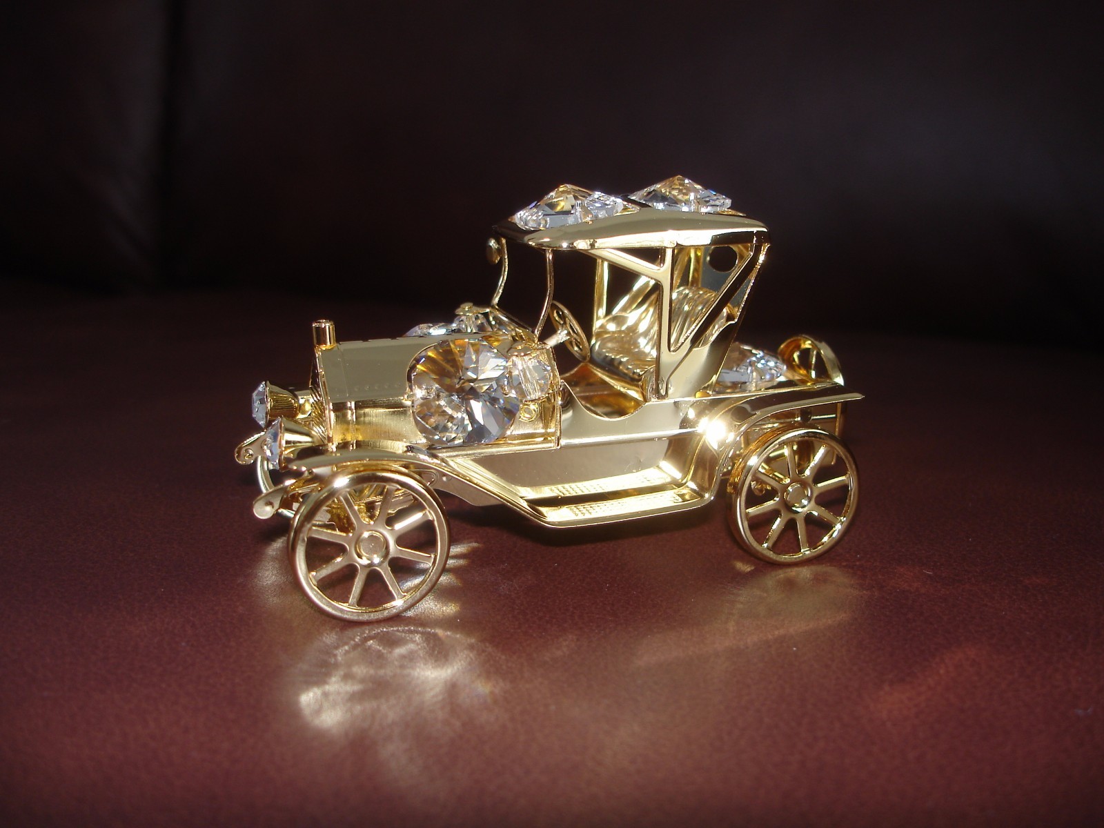 VINTAGE CAR~24K GOLD PLATED FIGURINE  ADORNED USING SWAROVSKI CRYSTAL ELEMENTS