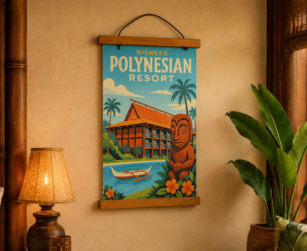 Polynesian Resort Themed Custom Art Canvas Print with Wood Poster Hanger