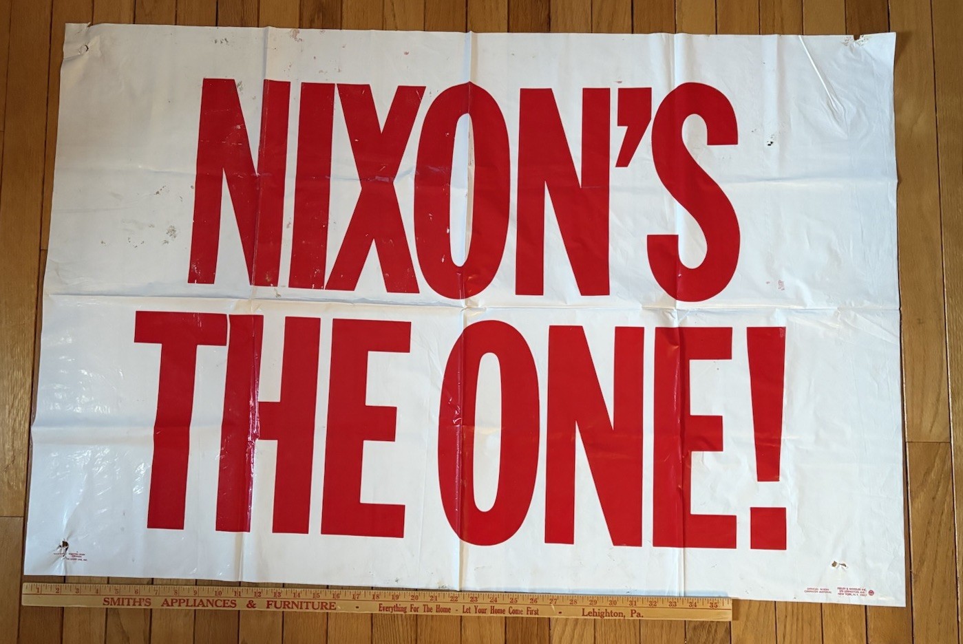 1968 Richard Nixon\'s The One Original Campaign Poster Banner 44x29 Feely NY