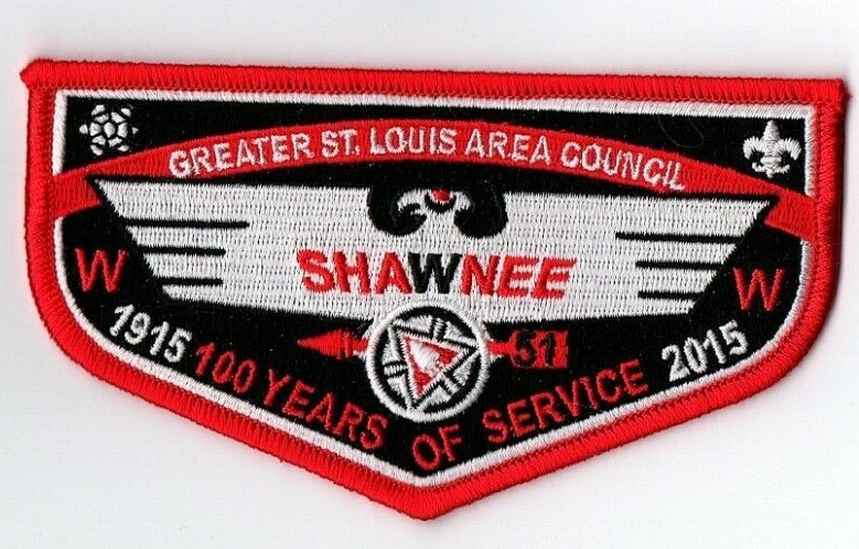 Boy Scout OA 51 Shawnee Lodge 2015 Centennial Red Border Red Banner Flap