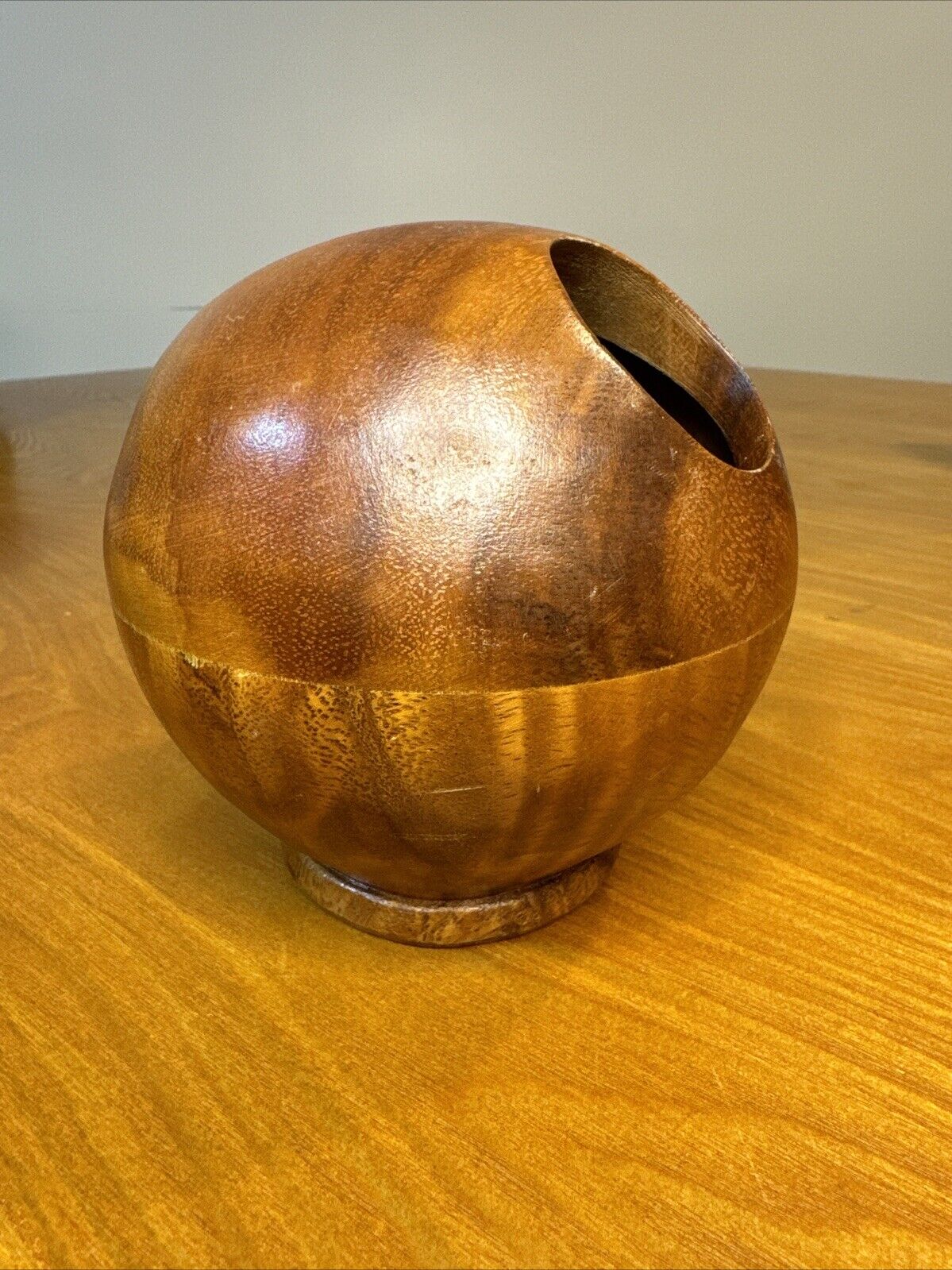 Vintage Atomic Orb Ball Sphere Globe Wood Nut Bowl Pen Holder MCM Candy Dish 