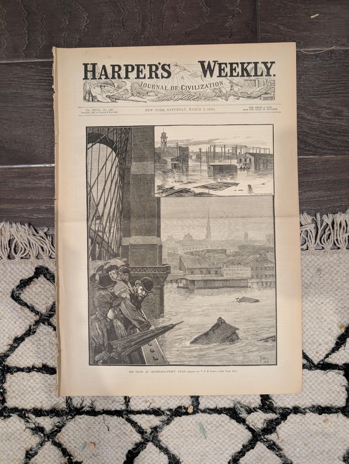 1883 Cincinnati Flood Harpers Weekly March 03 New Orleans Levees Louisville KY