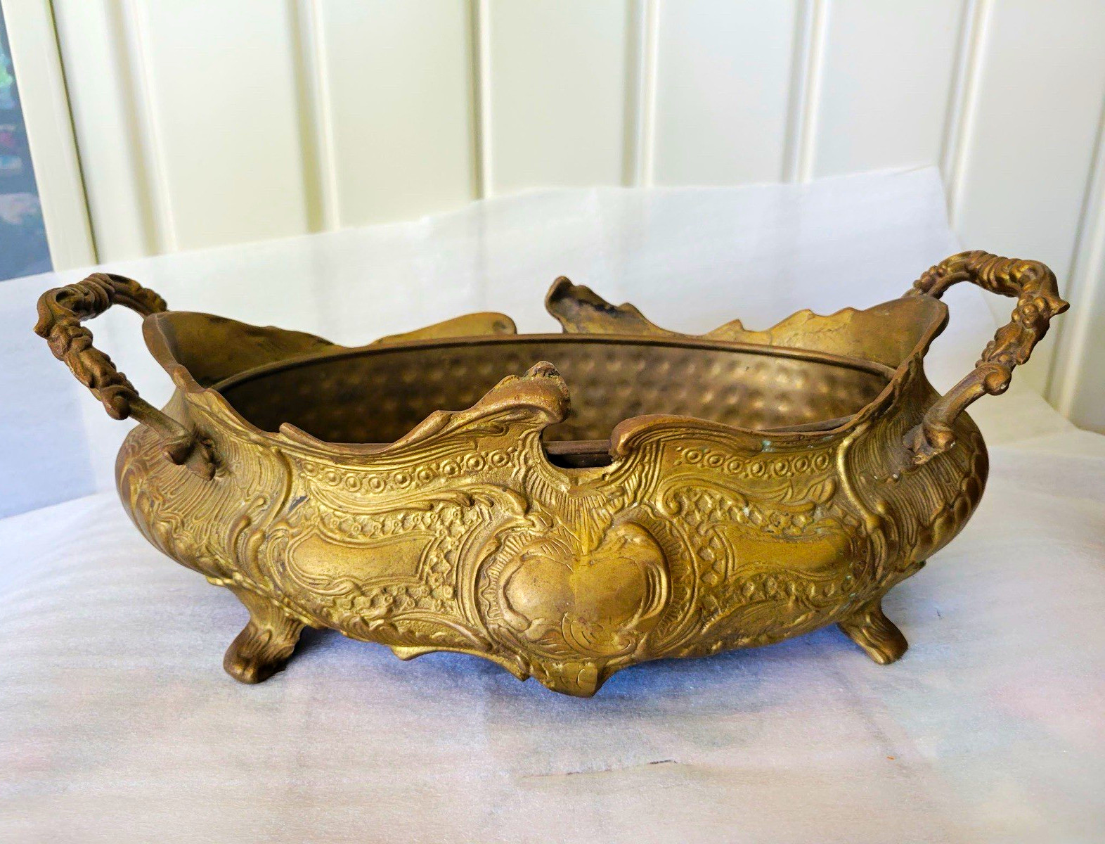 Ornate Brass Art Nouveau Jardiniere Planter with insert.