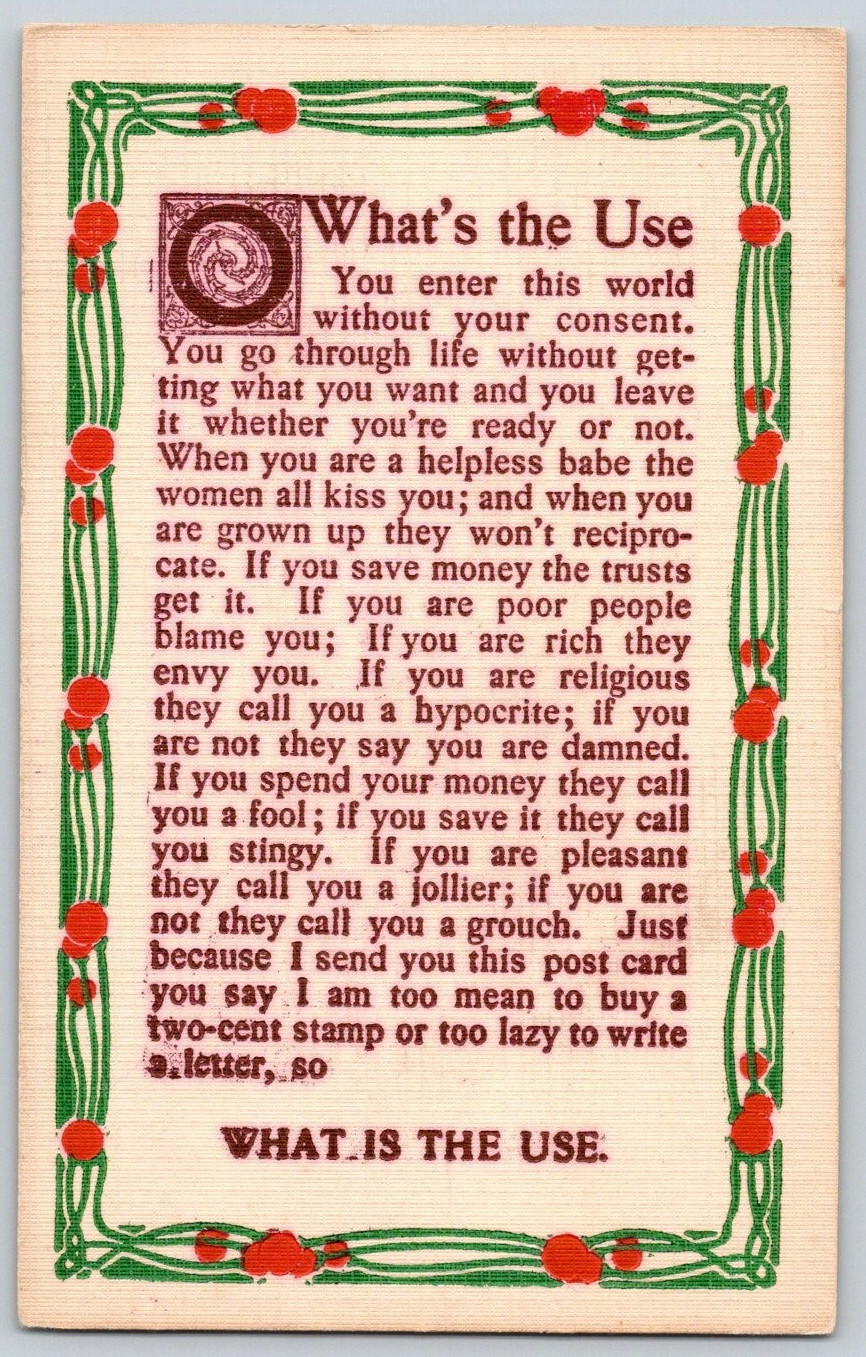 Art Nouveau Border What's the Use Antique Philosophy Series Postcard 1911